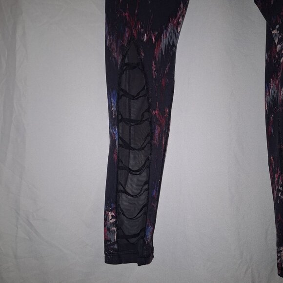 Victoria Sport Women Small Black Colorful Abstract Leggings Mesh Panels Lace-Up - Picture 6 of 10